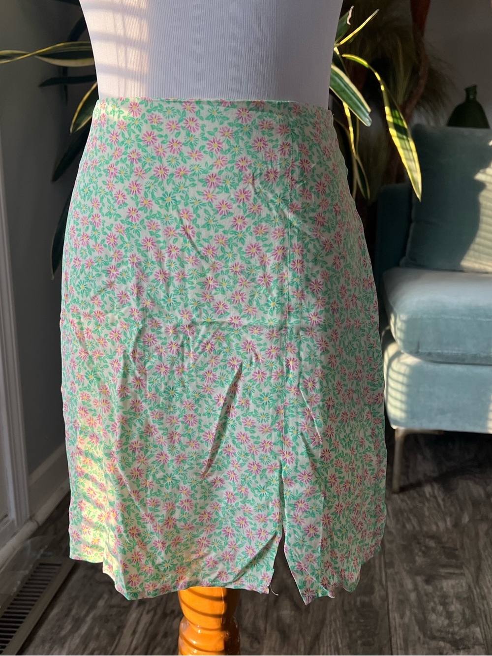 Primark Mint Green Mini Skirt with Pink Floral Print